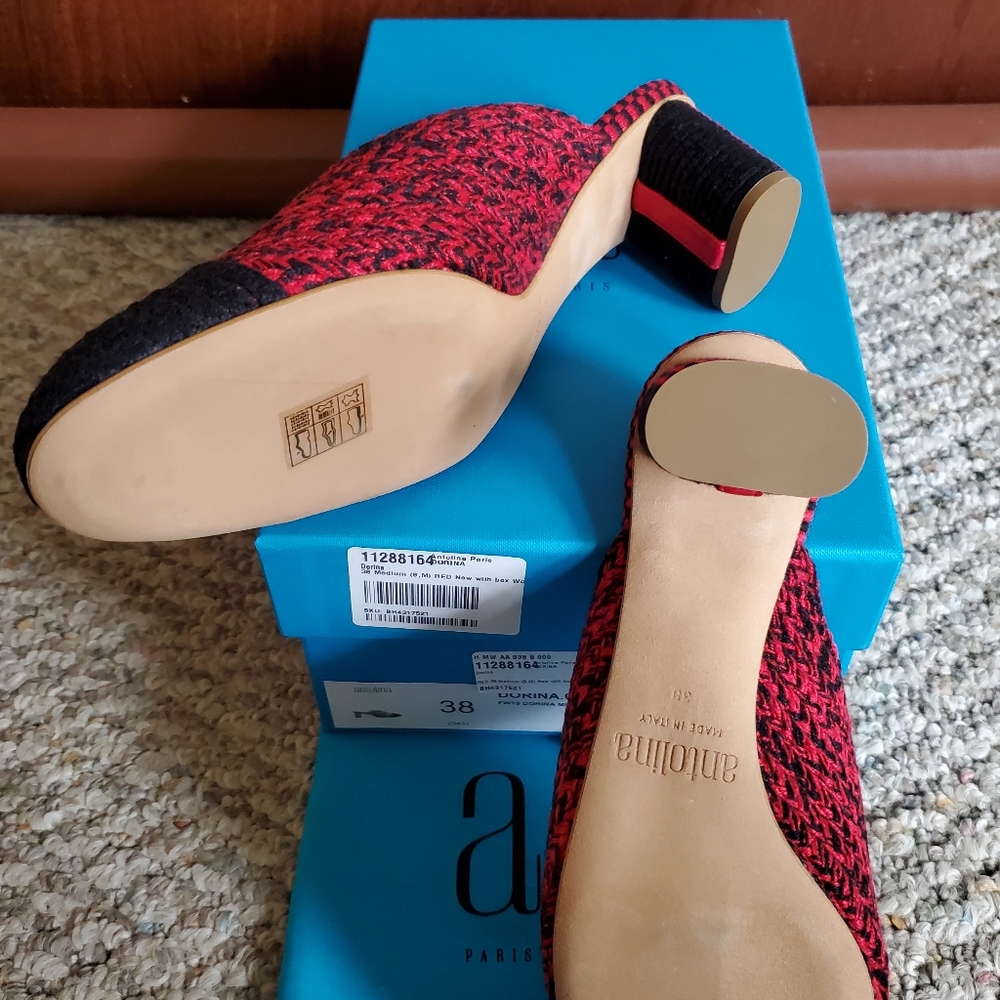 NIB ANTOLINA PARIS Dorina Red Black Woven Knit Block Heel Pumps Mules sz 38 - Picture 10 of 11